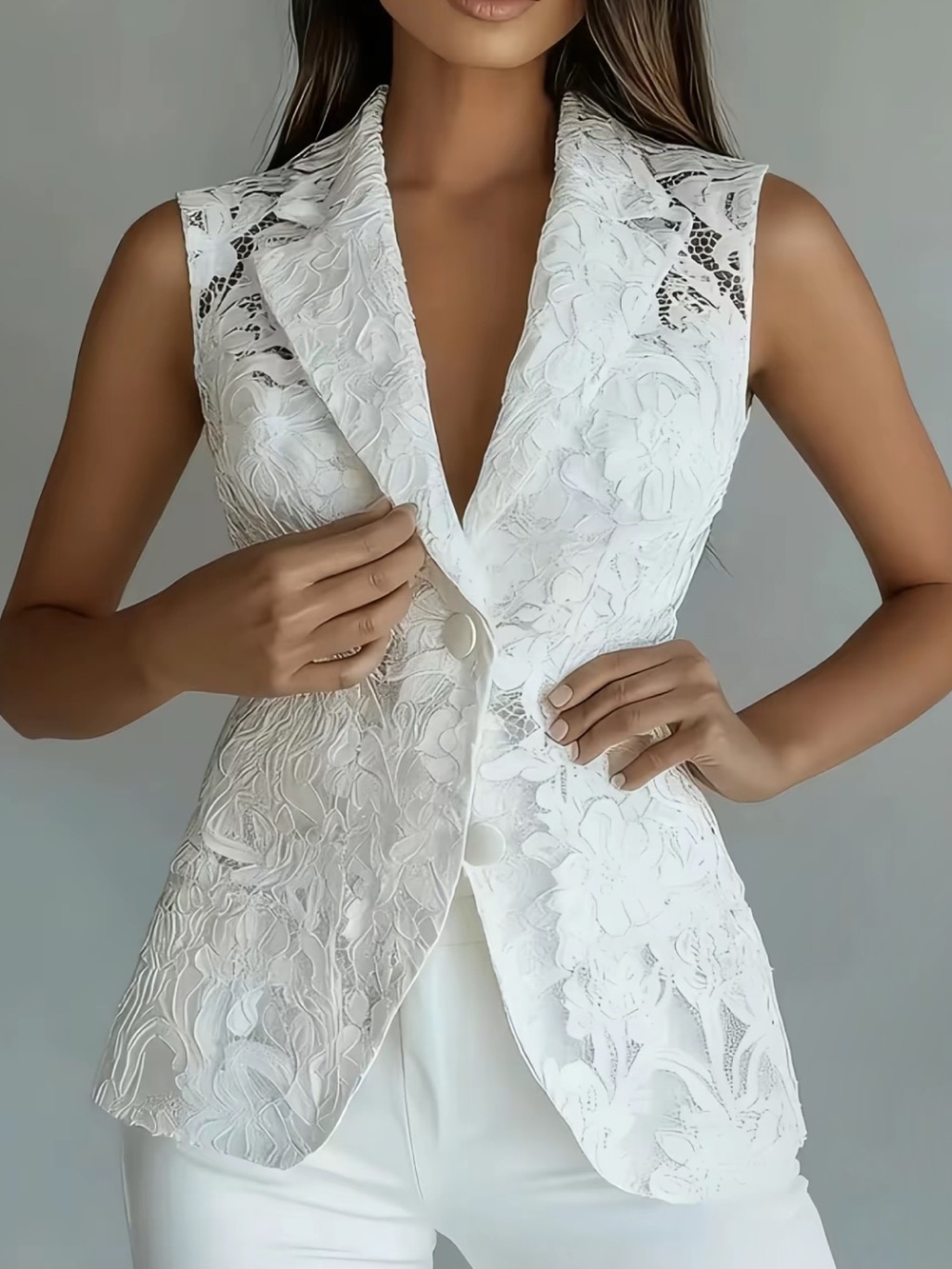 Floral Lace Sleeveless Blazer Vest. Size Medium. NWT. WHITE.